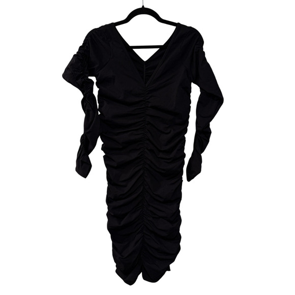 Helmut Lang XS/S Ruched Bodycon Midi Jersey Dress $495 Long Sleeve Black - Picture 5 of 12